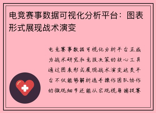 电竞赛事数据可视化分析平台：图表形式展现战术演变